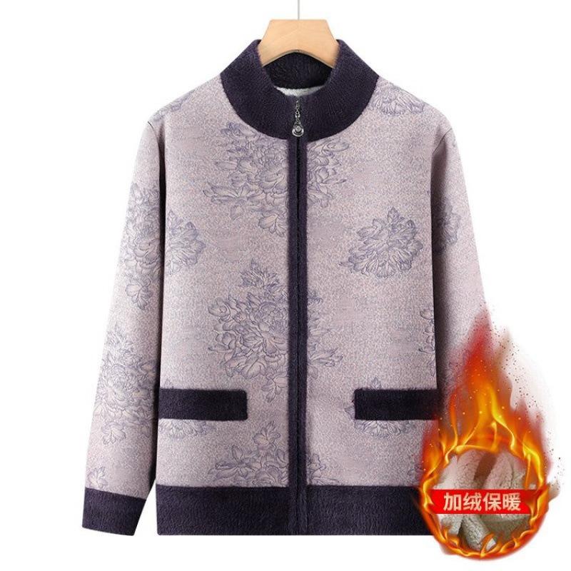 

Autumn and winter sweater jacket zipper cardigan top medium and old velvet thickened warm clothes 5XL [recommended 150-80kg] фиолетовый