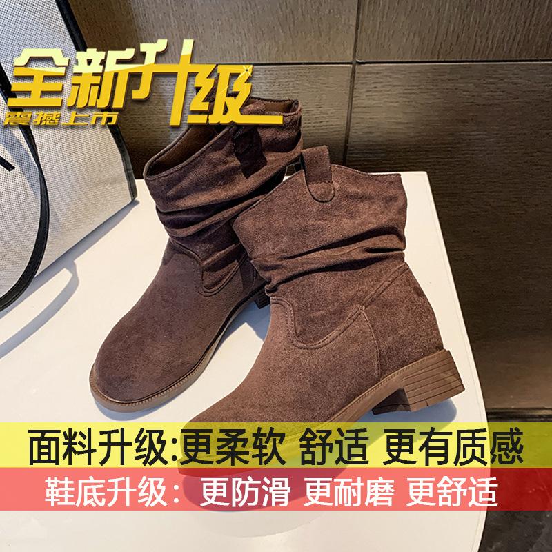 

Maillard Western Cowboy Martin Boots Women s 2025 New Autumn Short Boots Children s Coarse Heel Medium Tube Pile Boots 40