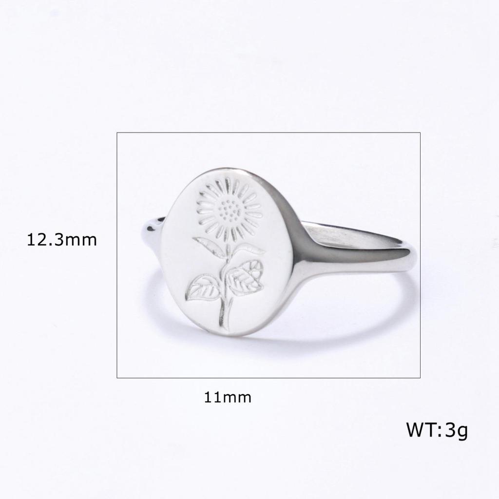 European Polished Stainless Steel Sunflower Unisex Ring
