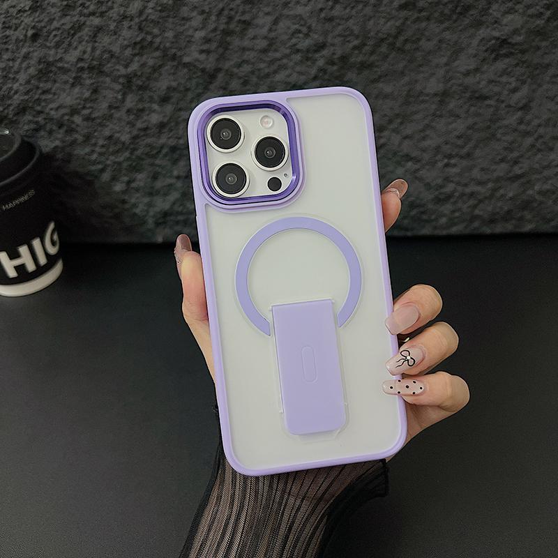 For Magsafe Solid Color Matte Soft TPU Border Bracket Shockproof Phone Case For IPhone 15 Pro Max 13 12 11 14 Pro Max Plus Cover