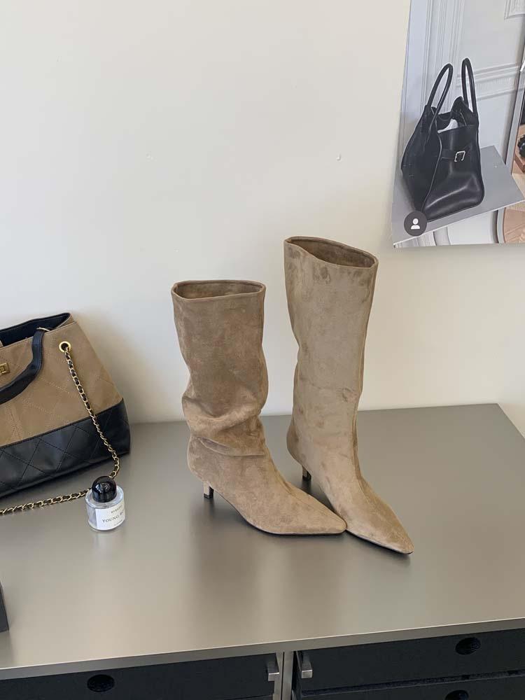 Long boots suede pointed high heels piled boots autumn and winter retro temperament commuting but knee sleeve boots with skirt
