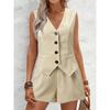 Western Style New Fashion Casual Loose V-neck Button Vest Shorts Set Vest and Shorts Set