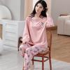 100% Baumwolle Damen Pyjama Set – Atmungsaktiv, Schweißabsorbierend, Langärmeliger Rundhalsausschnitt für Drinnen & Draußen (Herbst Winter)