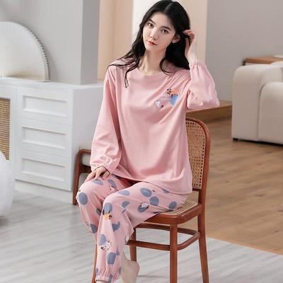 100% Cotton Women's Pajama Set – Breathable, Sweat-Absorbent, Long Sleeve Crew Neck for Indoor & Outdoor Wear (Autumn/Winter)