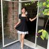 Summer New Fashion Matsumoto Mourning Black Swan Contrasting Color Short-sleeved Skirt Small Black Dress Thin A-word Dress