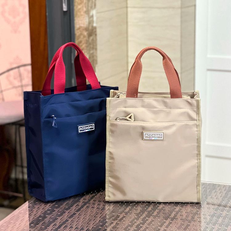 New large contrasting color portable lunch box bag, student carry bento bag at work, make-up bag, file bag, hand carry mommy