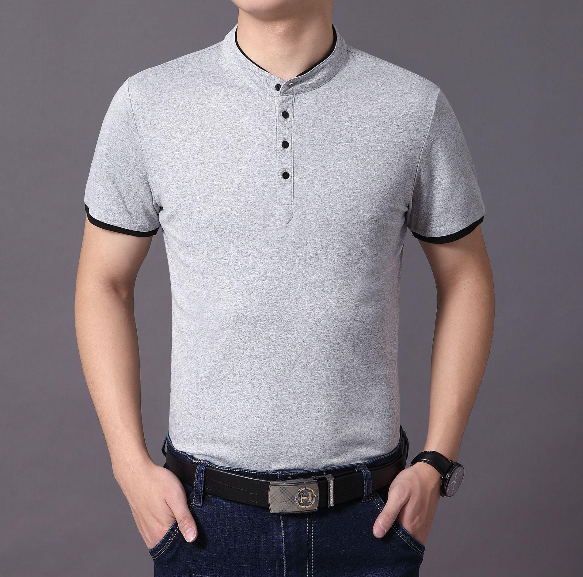 

Men s Round Neck Cotton Casual T-Shirt - Solid Color Summer 2026 M серый