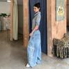 Women's Retro Letter Print High Street Wide Leg Jeans