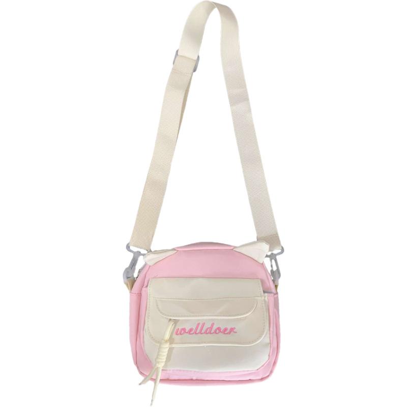 Small fresh and sweet contrasting color messenger bag women's spring new student shoulder bag personalized cat ears mobile phone small square bag