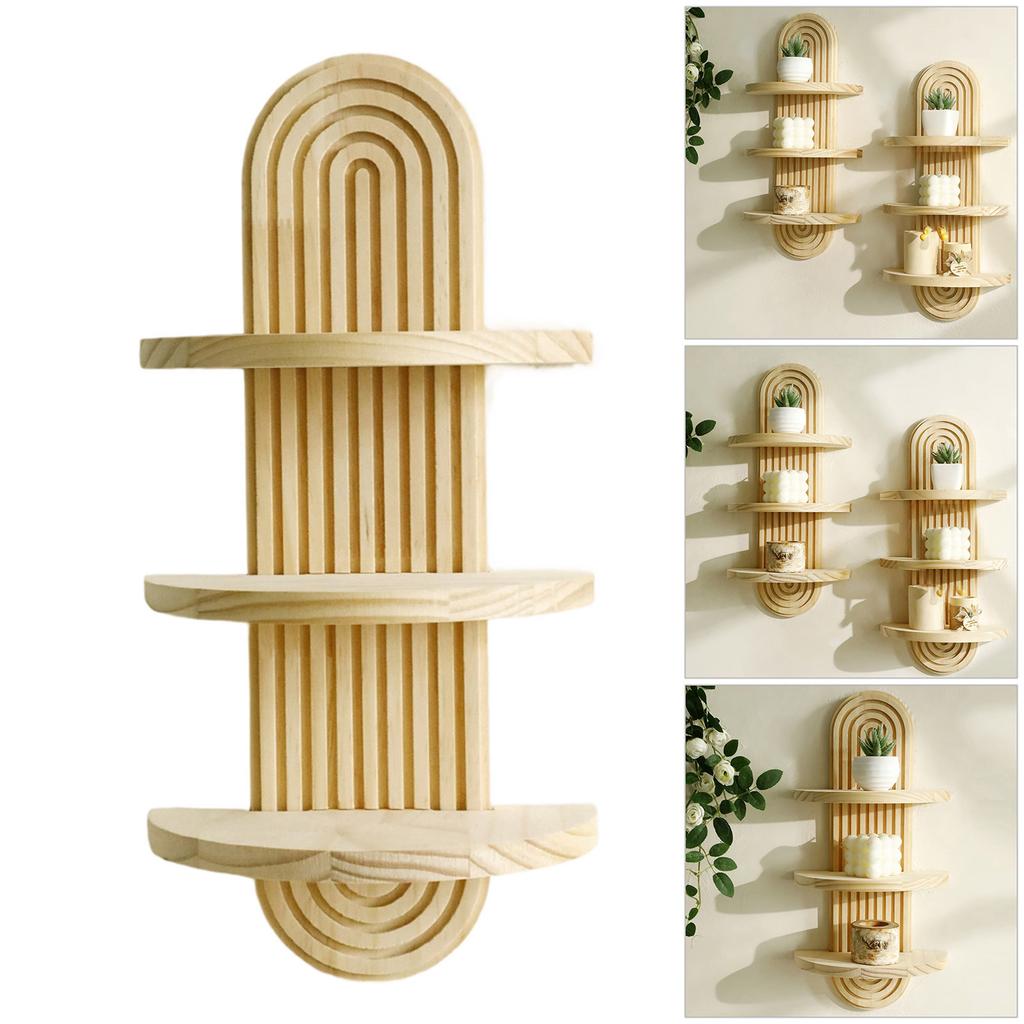 Arched Shape Wood Wall Shelf 3 Tiered Hanging Rack For Indoor Plant Decorative Display Organizers Easy Installation