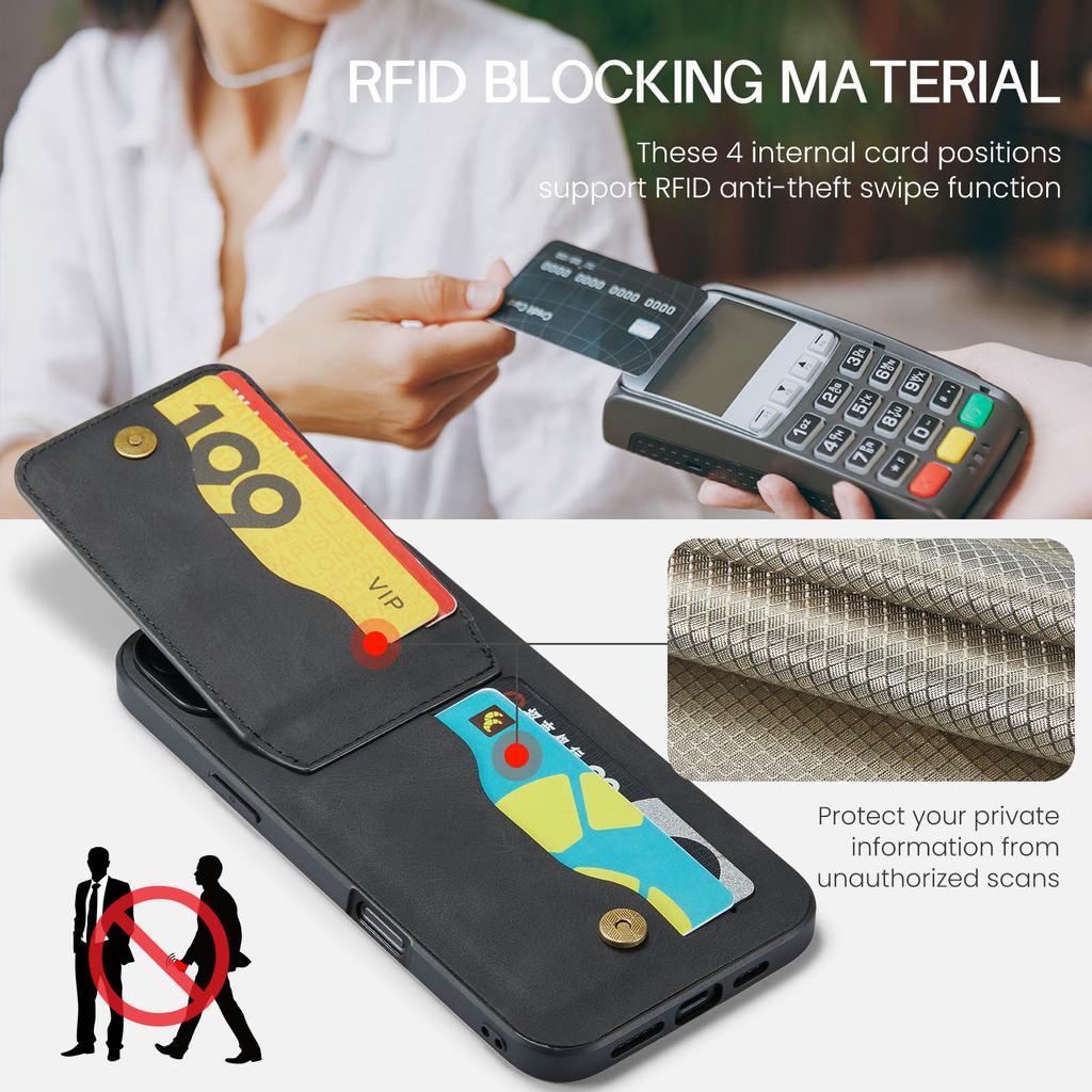 FIERRE SHANN For iPhone 16 Pro Max Case Card Holder Kickstand Leather RFID Blocking Back Cover