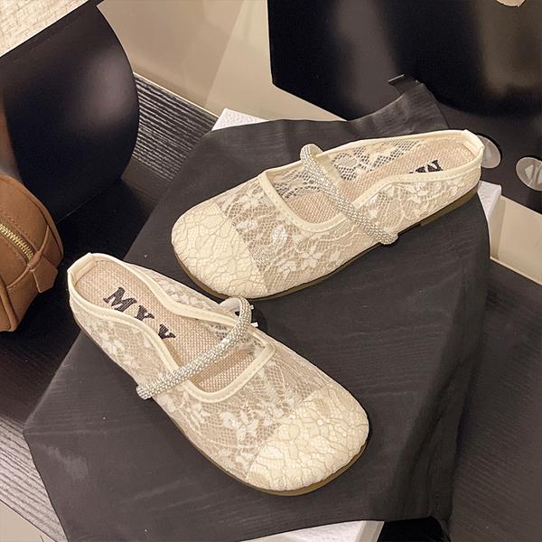 Fashion Female Shoes Slippers Flat Mules For Women 2025 Shallow Slides Cover Toe New Mary Janes Bling Mules For Women 2025 Female Shoes