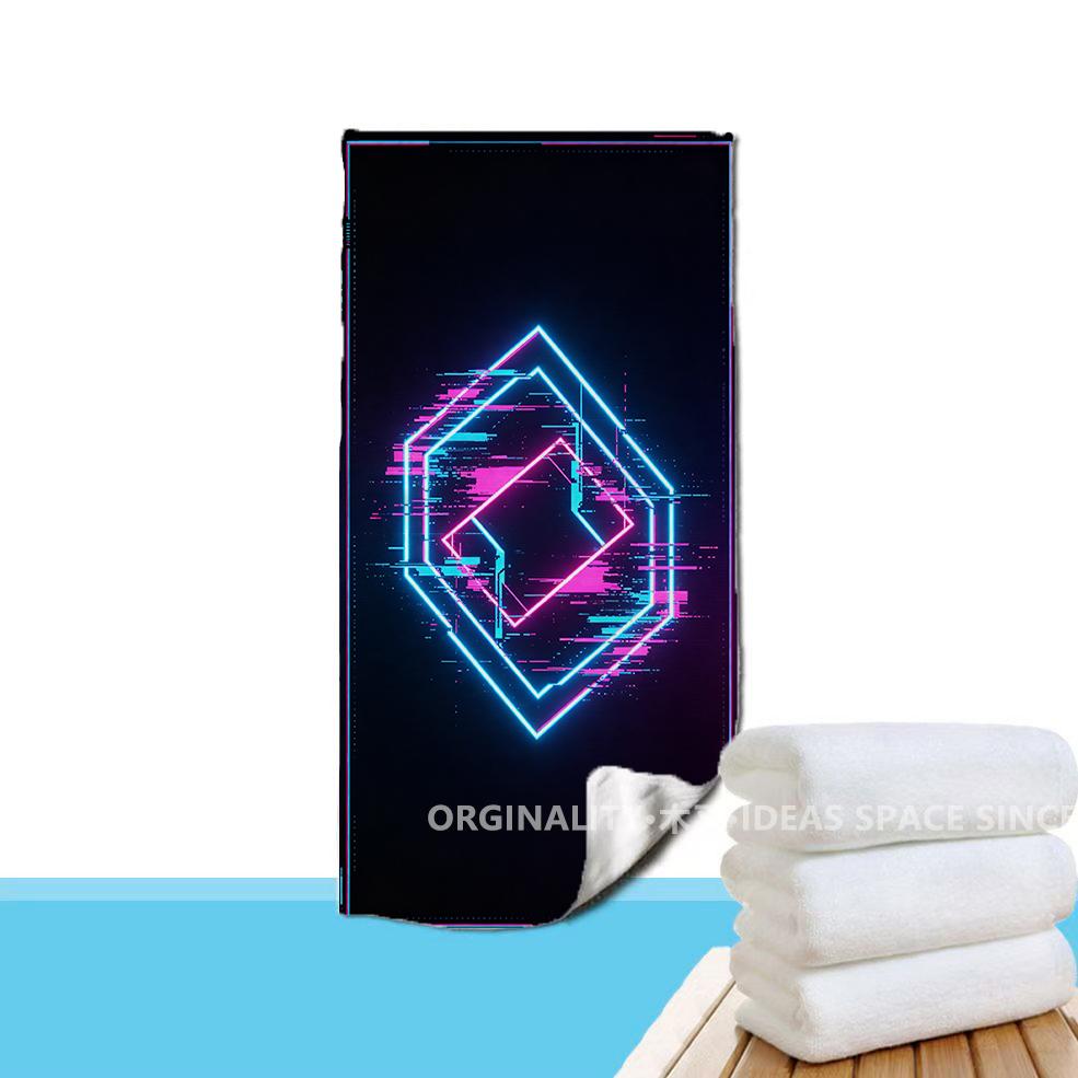 Cyber Glitch Geometric Beach Towel Patterned Sunscreen And Windproof Suitable For Swimming Pool Camping Travel Blanket