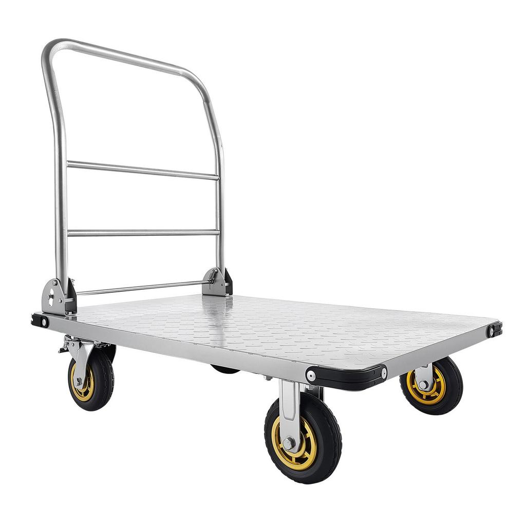 Platform Truck, 907.18 Kg Capacity, Heavy Duty Steel Flatbed Cart with Swivel Wheels and Handle, Foldable Platform Hand Push Truck Dolly, for