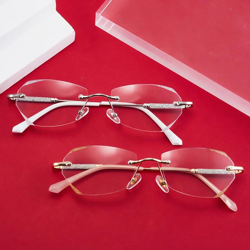 Diamond Cut Rimless Reading Eyewear Anti Blue Light High-definition Frameless Presbyopic Glasses Starlight Sparkling Glasses