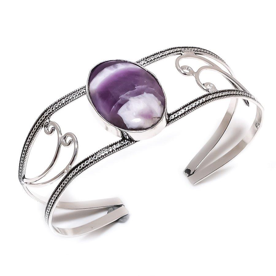 

Natural Chevron Amethyst Gemstone 925 Sterling Silver Cuff Bangle Adj b4F73