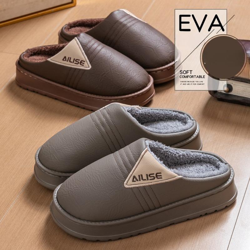 Waterproof Cotton Shoes for Large-sized Indoor Home Use with Fleece and Anti-slip Thick-soled Slippers
