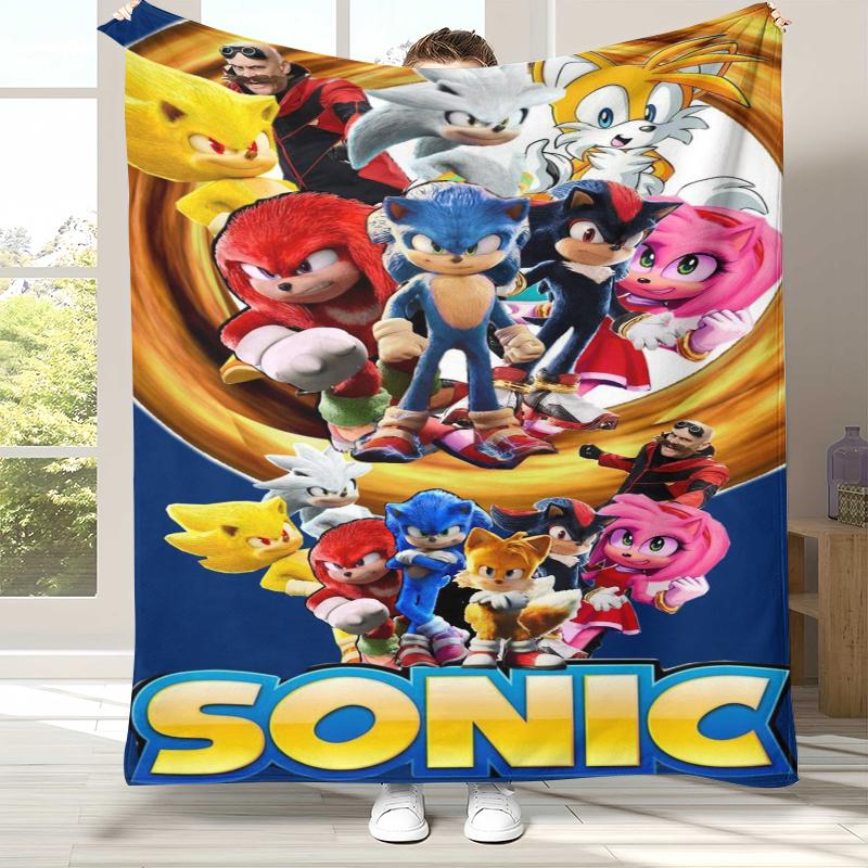 

Ретро Мультяшное Игровое Фланелевое Одеяло S-Sonic, Ультра Мягкое Теплое Плюшевое Покрывало для Дома, Спальни, Кровати, Дивана, Походного Пикника, Подарок 75x90cm