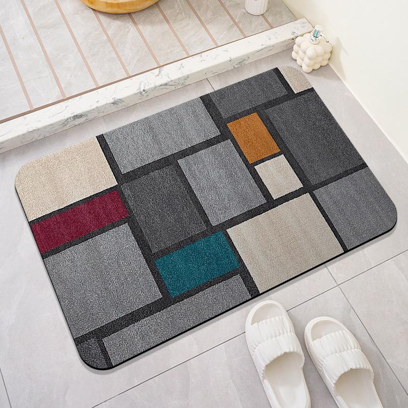 Moderní Geometrická Rohožka Color Block Neklouzavá Omyvatelná Abstraktní Čtvercová Vstupní Rohožka do Koupelny Kuchyňská Podlahová Rohožka Domácí Dekorace