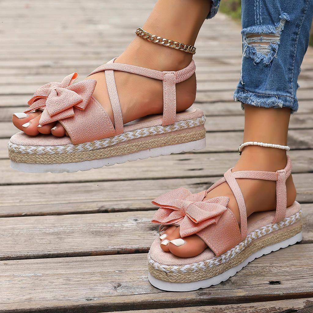 2025 New Summer Lightweight Sandals Beach Casual Slippers Outdoor Bow Tie Flat Shoes Home Women Anti-slip Trend Sandals