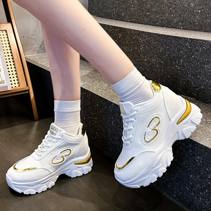 Fashionable And Comfortable New Women'S Vulcanized Shoes Spring And Autumn Elegant Lace Up Thick Soled Sports And Leisure Shoes