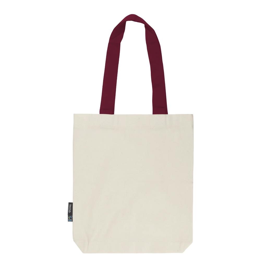 Neutral Twill Contrast Handle Tote Bag