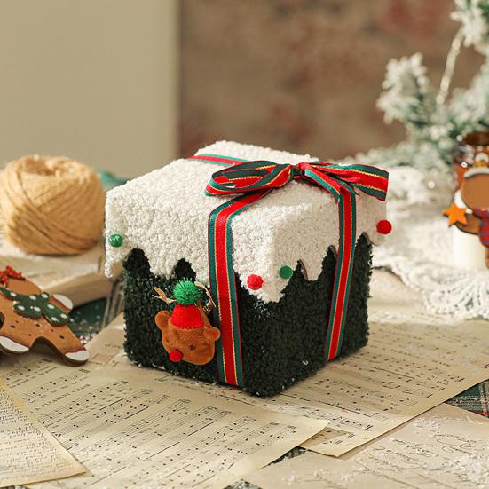 Christmas Gift Box Decoration Thick Velvet Gift Box with Bow Plush Xmas Candy Box for Holiday Home Garden Party Decor