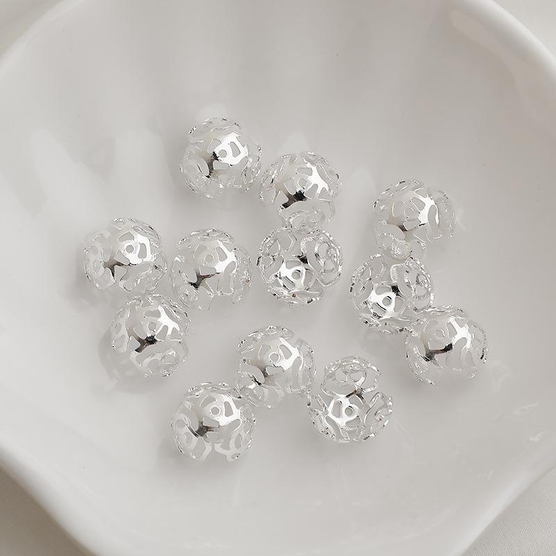 14K Gold Plated Colorfast Hollow Rose Petal Pearl Tray Cap for DIY Jewelry