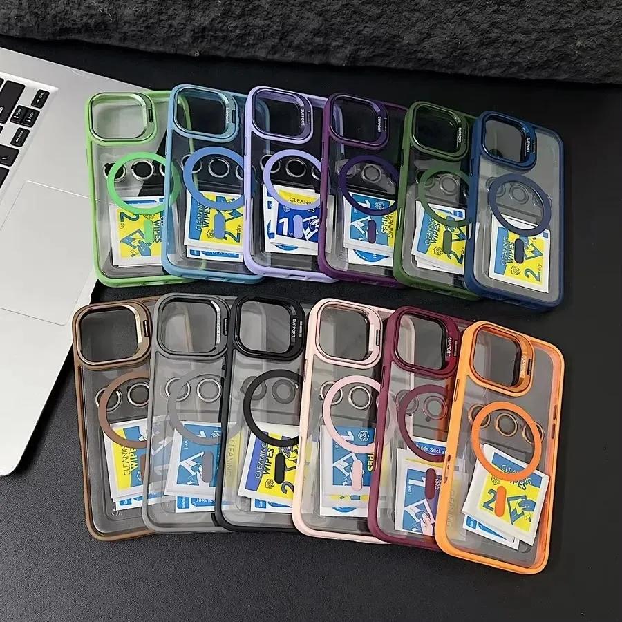 Moderne magnetische Standhülle für iPhone 16 15 14 Plus 13 12 11 Pro Max Hülle für Magsafe Kabelloses Laden Mit Objektivschutz Abdeckung