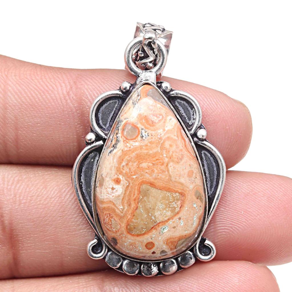 Pendentif Jaspe Œil d'Oiseau Pierre Précieuse Cadeau Saint-Valentin Bijoux en Argent 2.25"