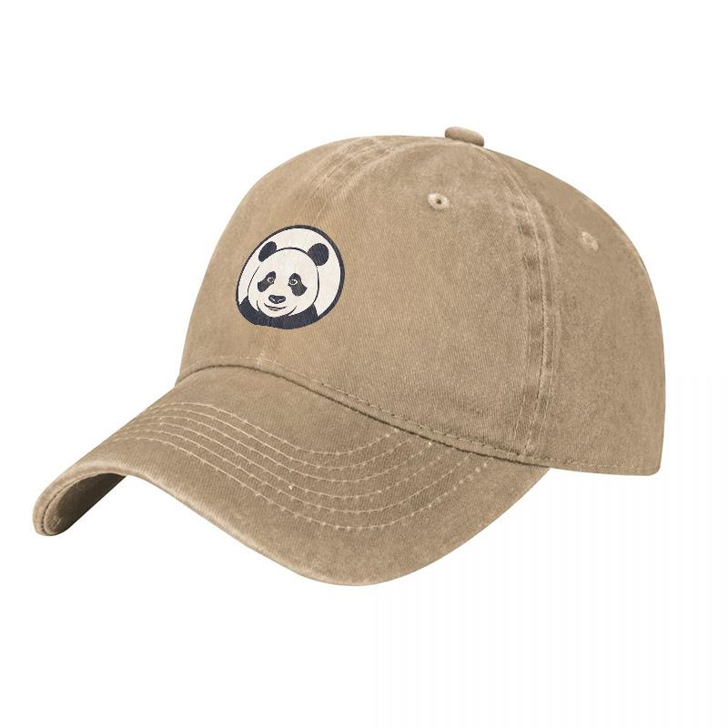 Panda Logo Washed Canvas Baseball Cap Classic Black Adjustable Hat with Embroidered Design for Unisex Women