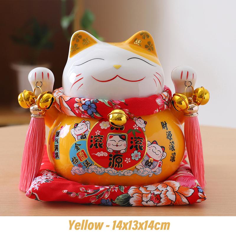 6 Inch Ceramic Maneki Neko Figurine Fortune Cat Money Box Colored Cat Piggy Coin Bank Home Decoration Gift Feng Shui Ornament