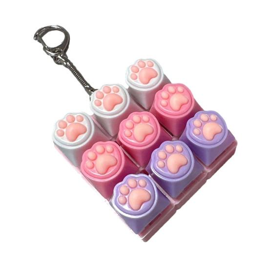 Yousheng 9-Keys Fidget Keyboard Toy Stress Anxiety Relief Cat Paw Keyboard Finger Clicker Keychain Portable Decompression Button Sensory Toy