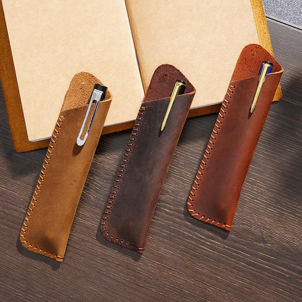Genuine Leather Retro Pen Case - Handmade First Layer Cowhide Pencil Bag, Creative Gift Protective Cover
