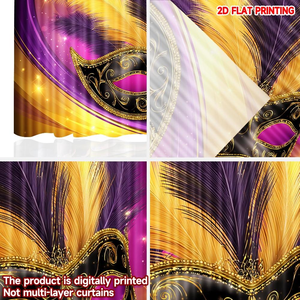 2D Flat Printing 2pcs Curtain Party Window Curtains Carnival Mask with Feathers(1) Digital Printed Polyester Drapes Birthday