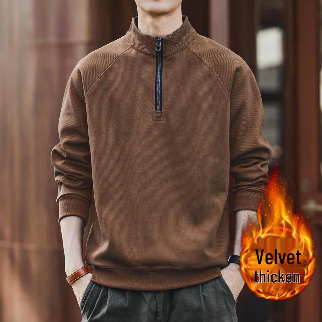 Ge Lan Lu Men's Retro Half-Zip Stand Collar Hoodie - Autumn/Winter Loose Casual Sports Jacket