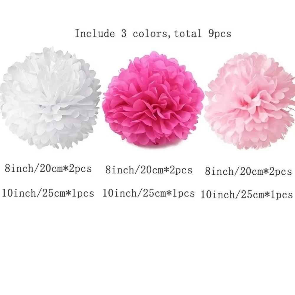 9Pcs/Pack DIY Craft Tissue Paper Flower Romantic Flower Balls Decorative Garland Pink Color Paper Flower Balls Celebration