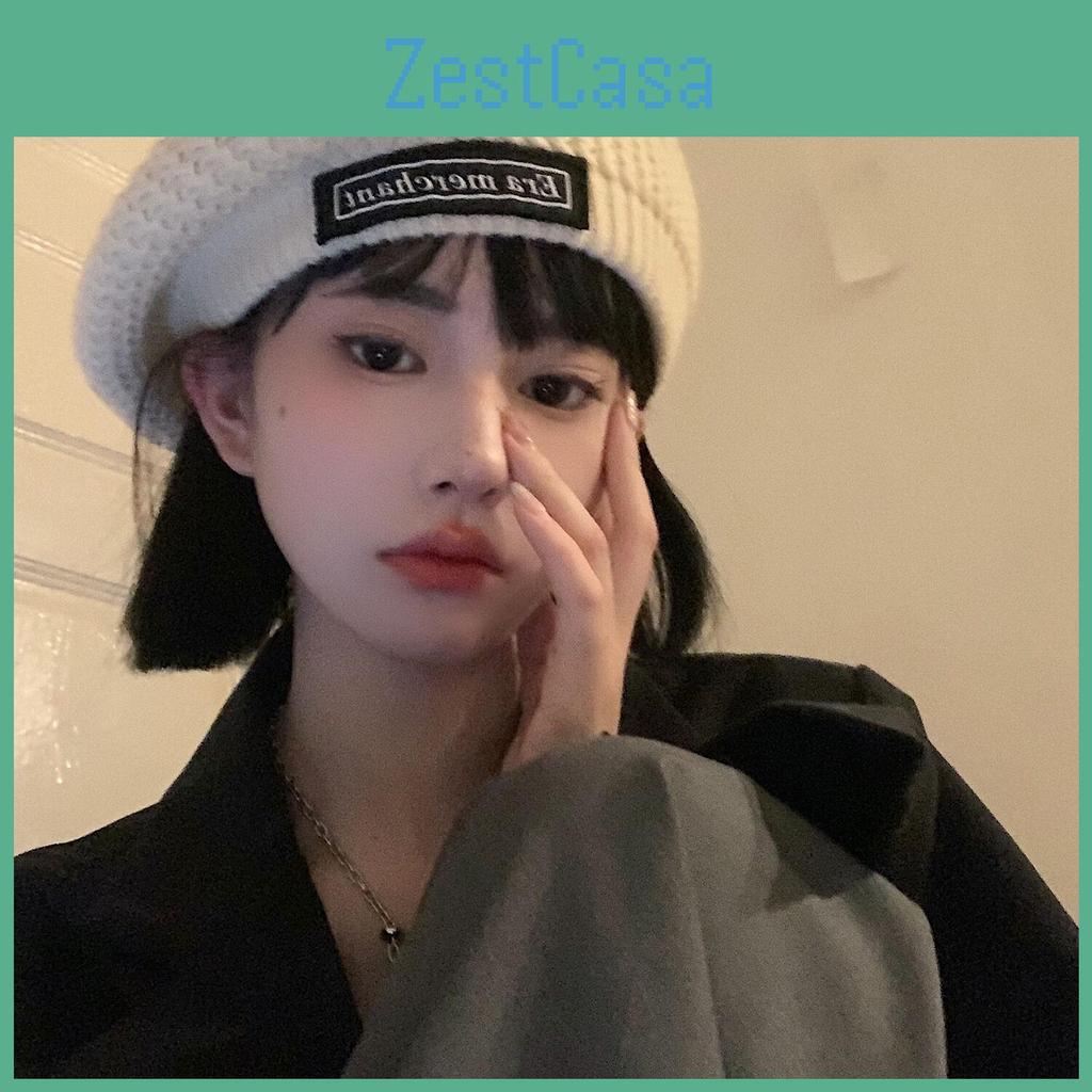 Warm And Cozy Cotton Beret For Women Trendy Knitted Hat In White