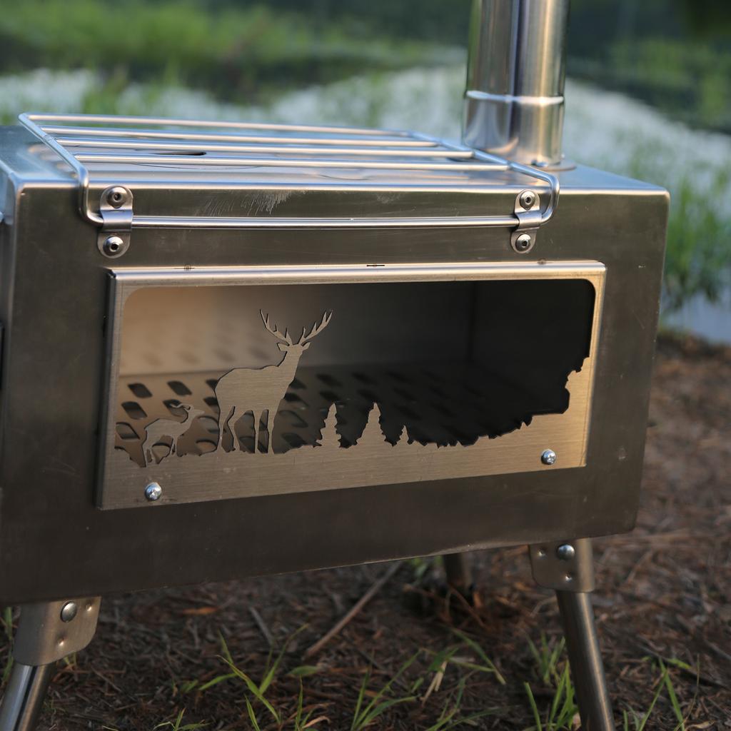Holzofen für den Außenbereich, tragbarer Zeltofen mit Kaminrohr zum Kochen beim Camping