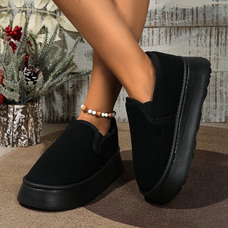 Warm Winter Platform Boots Vintage Brown Women Snow Boats Plus Velvet Suede Inner Fashion Thick Bottom Women Flat Slip-on Boots