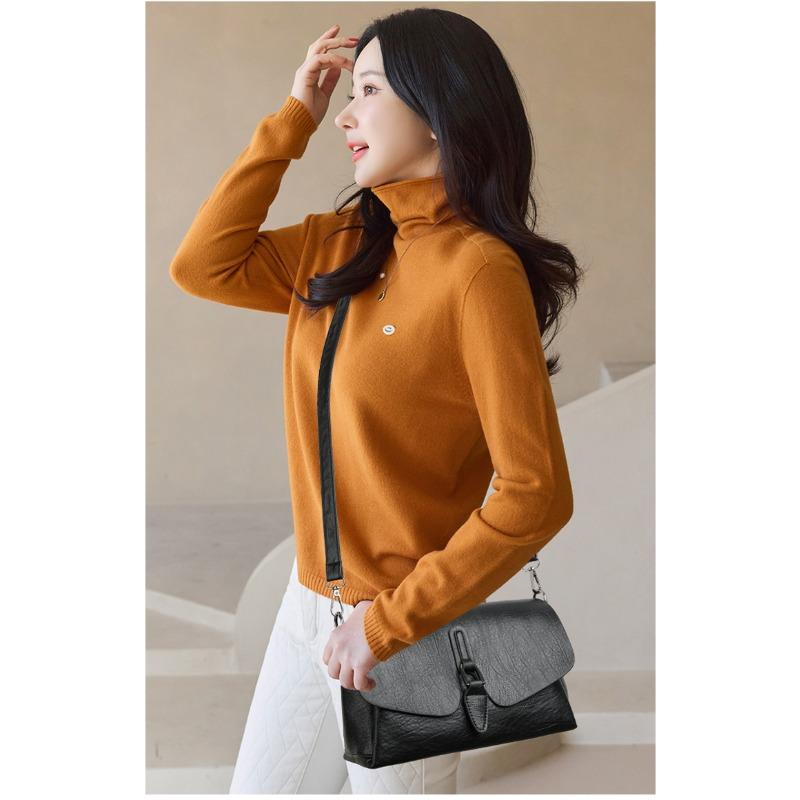 Damen Umhängetasche mit Klappe aus strukturiertem Leder Lässige Schultertasche