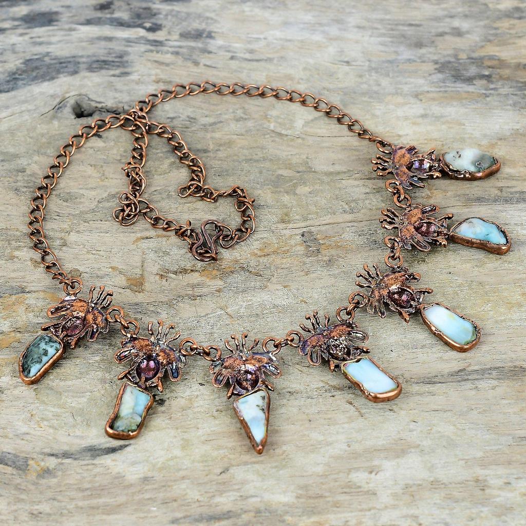 Larimar Rough Necklace Electroformed Copper Necklace Adjustable Chain Necklace Honey Bee Gemstone Jewelry Handmade Necklace Gifts for Mother