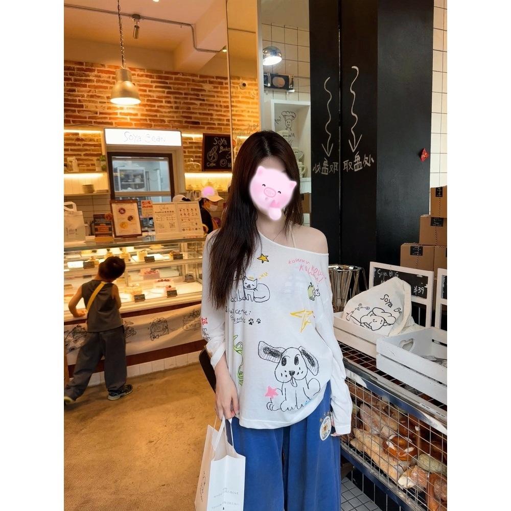 Korean chic lazy wind fun graffiti print long-sleeved sunscreen blouse women's summer