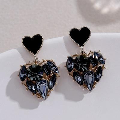 Mode Frauen Schwarz Strass Liebe Ohrringe Zarte Süße Ohrringe Frauen Party Geburtstag Geschenk Charme Schmuck Geschenk