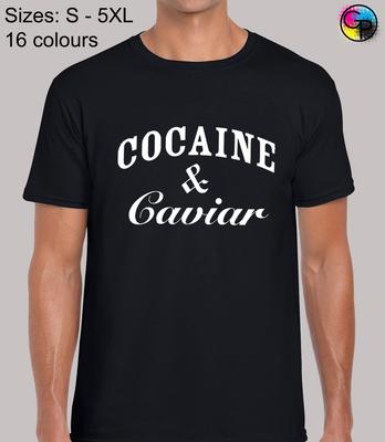 Maglietta Top T-Shirt Tee alla Moda Cool Vestibilità Regolare Cocaina e Caviale - Uomo