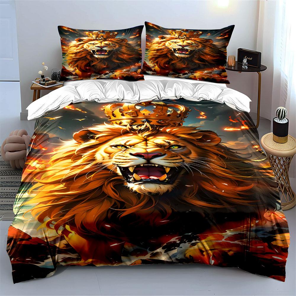Roaring lion with crown. Bedding sets Duvet cover sets Duvet covers Pillowcases(1*Duvet Cover 2*Pillowcases without duvet insert)