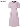 ZANZEA Women Casual Round Neck Solid Color Summer Short Sleeve Dress