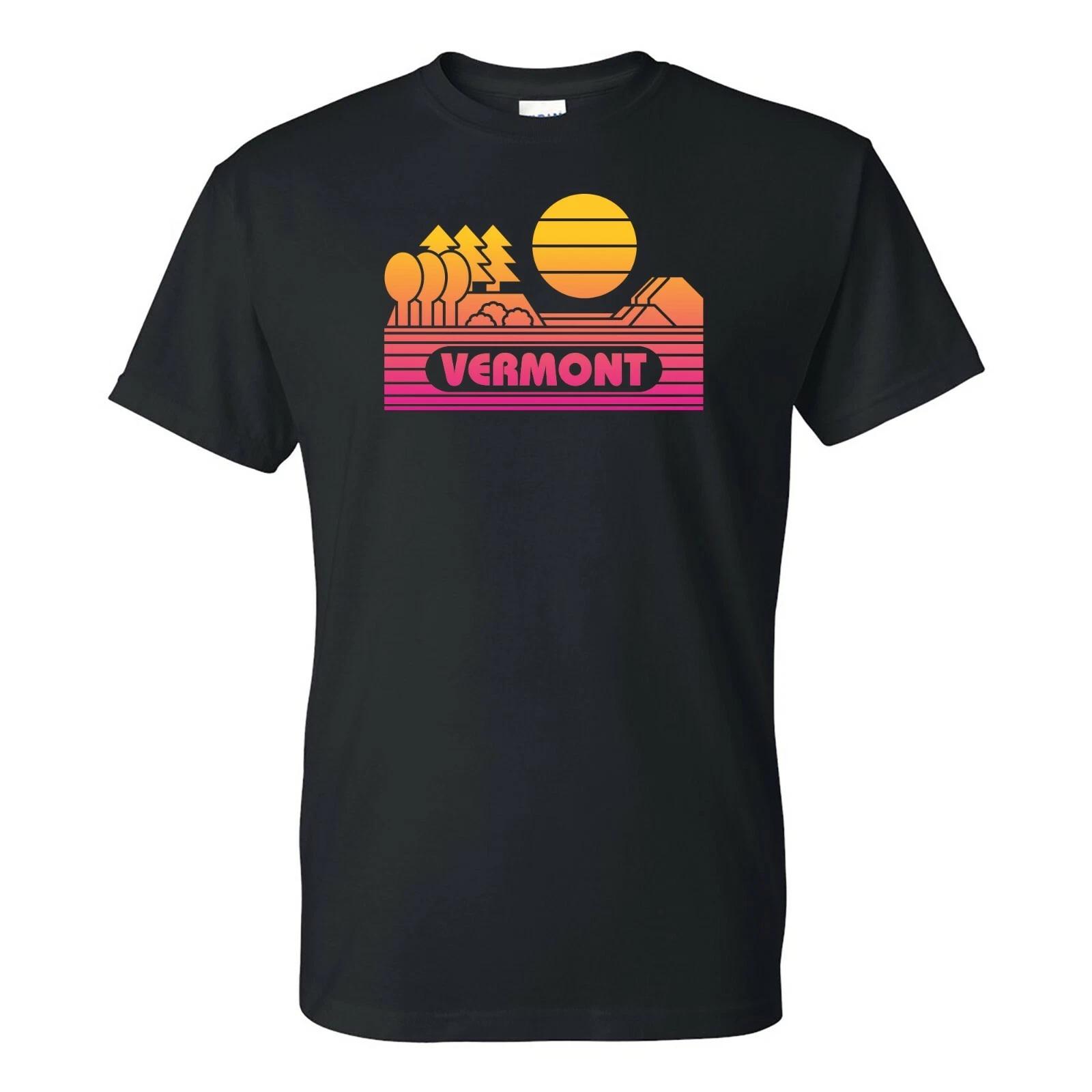 Vermont Groovy Sunset - Landscape Vacation Home State T Shirt - Black XL