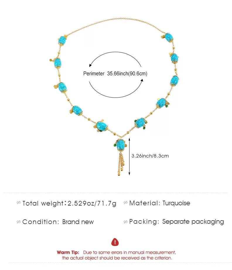 Un llamativo colgante de cadena redonda azul, Un collar largo de alta gama y una cadena para suéter de estilo retro de corte.