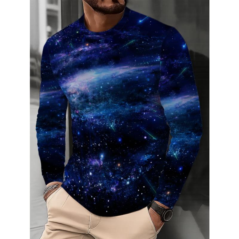 Men'S Stylish Long-Sleeve T-Shirt with a Round Neck, Featuring a Trendy Color-Block Design And a Unique Letter K Crown Print